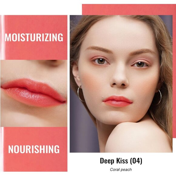 🆕 Coral Peach Lipstick Moisture Tinted Lip Balm Coverage Juicy Look Deep Kiss - Picture 2 of 10